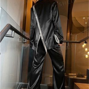 Fringe Trim Split Back Single Breasted Blazer & Pants